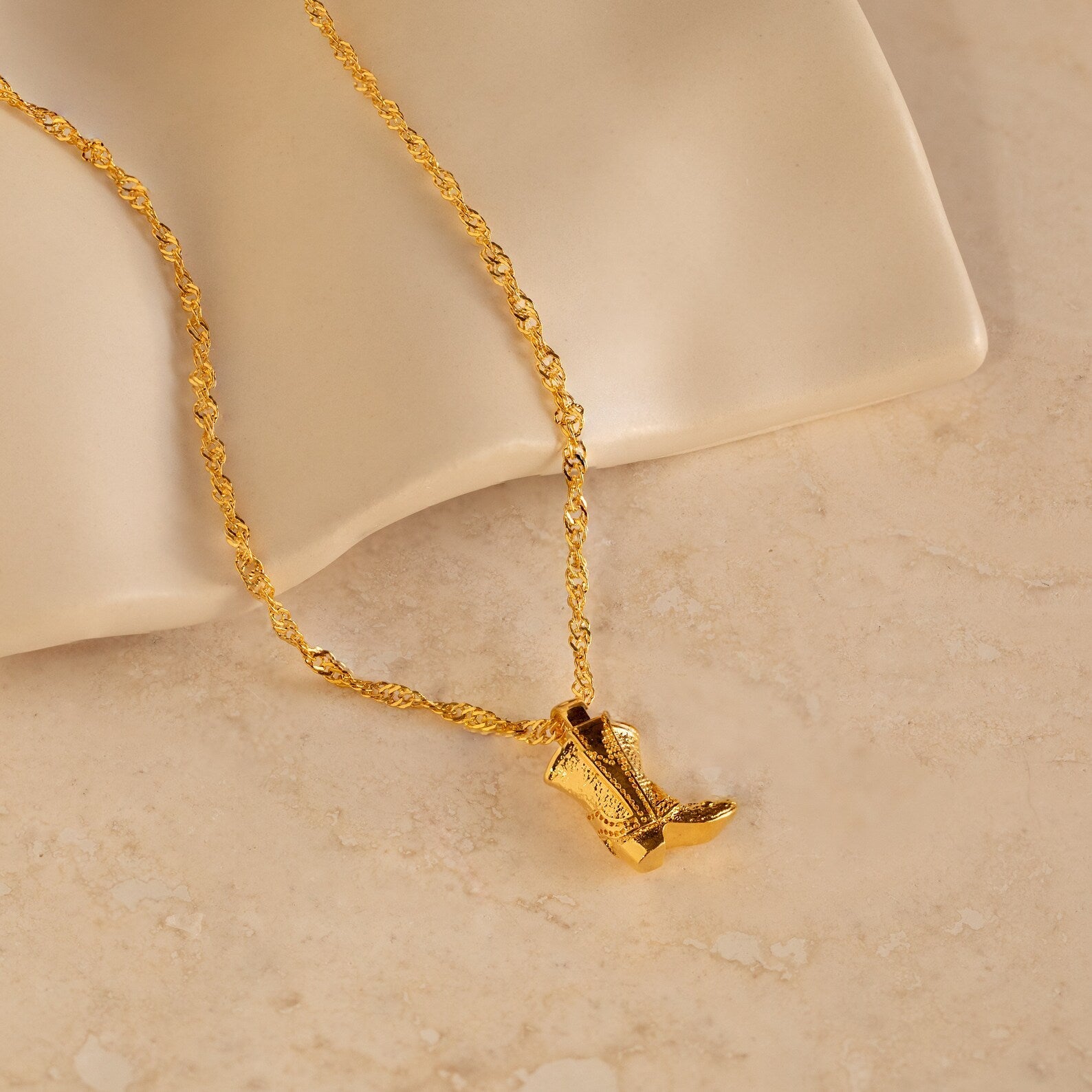 Cowboy Boot Necklace 18K Gold